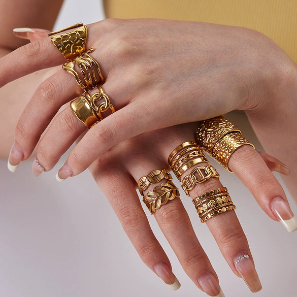 Wholesale Simple Adjustable Open Stainless Steel Ring For Women 18K Gold Plated With Vacuum Real Gold Electroplating In Pvd Furnace