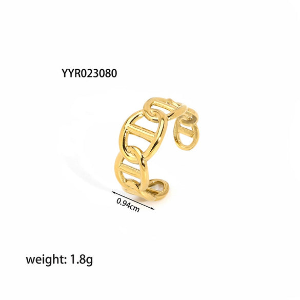 Wholesale Simple Adjustable Open Stainless Steel Ring For Women 18K Gold Plated With Vacuum Real Gold Electroplating In Pvd Furnace