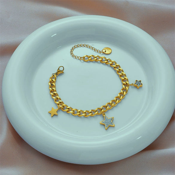 Wholesale Simple All Match Retro Diamond Five Pointed Star Titanium Steel Thick Chain Bracelet With Electroplating Geometric Design