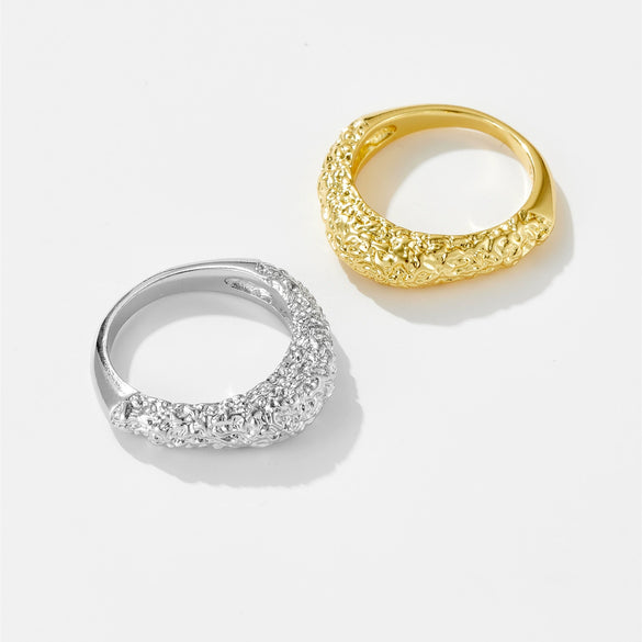 Wholesale Simple All Match Retro Niche Irregular Ring For Women Copper Electroplated With Platinum Or 18K Gold