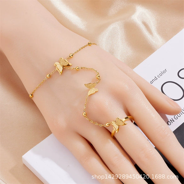 Wholesale Simple All Match Stainless Steel Butterfly Bow Patterned Opening Ring Bracelet For Women With Electroplating