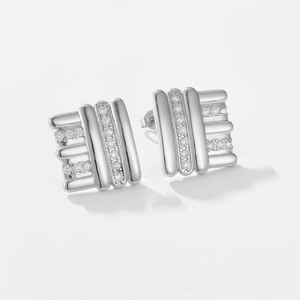Wholesale Simple All Match Women's Zircon Earrings In Retro Style Copper Material With Geometric Shape And Micropaved Platinum Or 18K Gold Electroplating