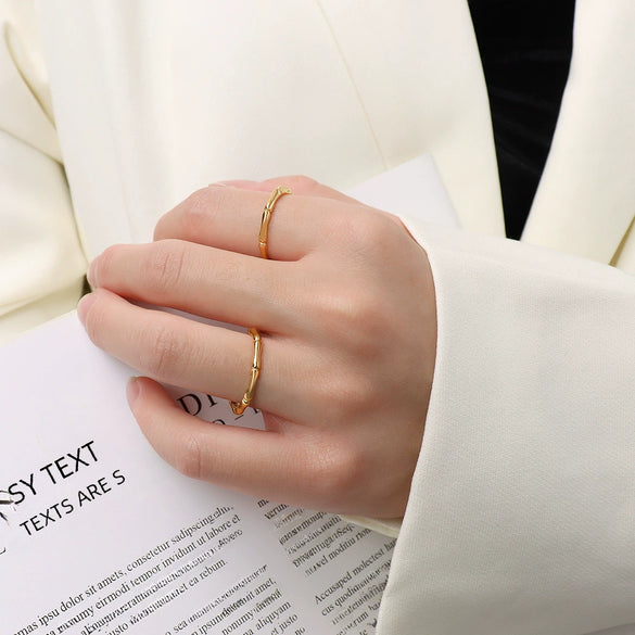 Wholesale Simple Allmatch Bamboo Women's Ring In Titanium Steel With Geometric Pattern 18K Gold Plated