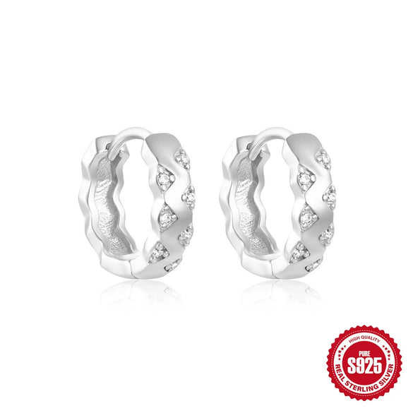Wholesale Simple Allmatch S925 Sterling Silver Widesided Multisided Irregular Dropshaped Earrings With Geometric Pattern And Zirconia Design