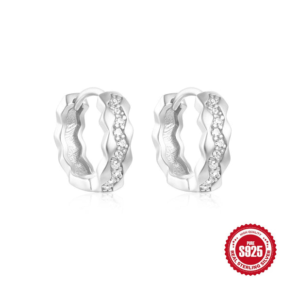 Wholesale Simple Allmatch S925 Sterling Silver Widesided Multisided Irregular Dropshaped Earrings With Geometric Pattern And Zirconia Design