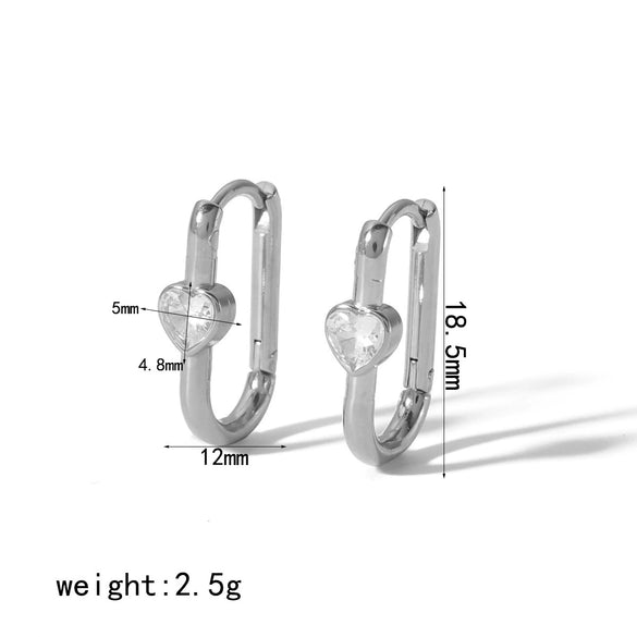 Wholesale Simple Allmatch Stainless Steel Geometric Ushaped Electroplated Inlaid Zircon Earrings For Women