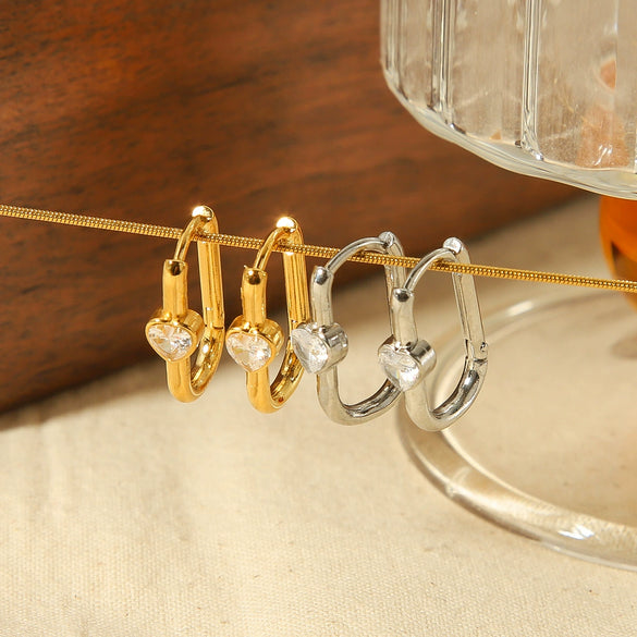 Wholesale Simple Allmatch Stainless Steel Geometric Ushaped Electroplated Inlaid Zircon Earrings For Women