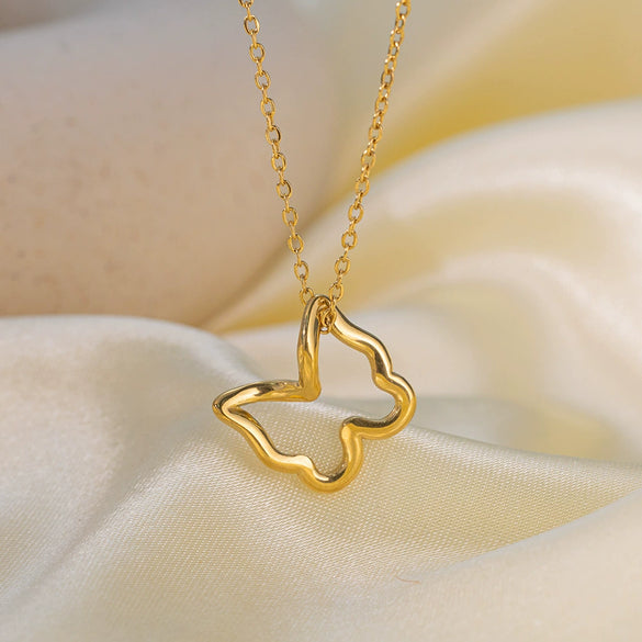 Wholesale Simple Animal Zodiac Hollow Butterfly Pendant O Word Chain Titanium Steel Electroplated Necklace For Girls