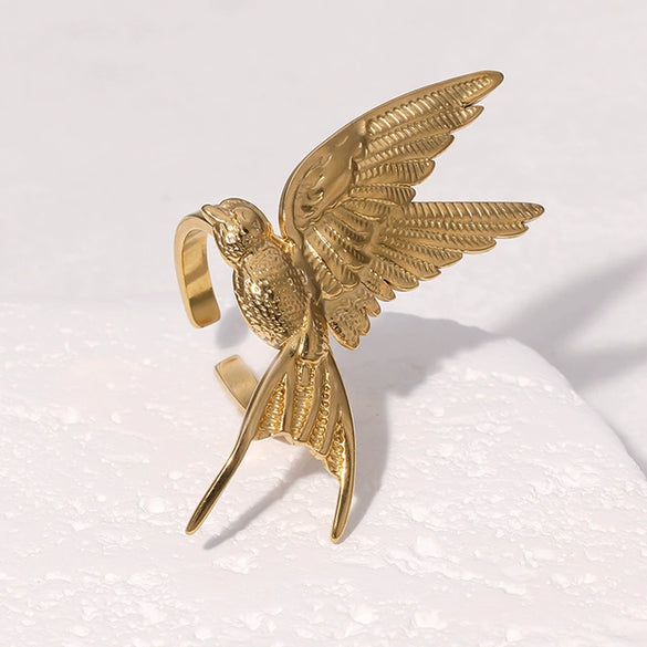 Wholesale Simple Animal Zodiac Pattern Electroplated Stainless Steel Open Ring For Women