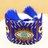 Wholesale Simple Bohemian Handmade Woven Women's Wide Bracelet With Miyuki Rice Beads Glass And Colored Glaze Geometric Eyes Tassel