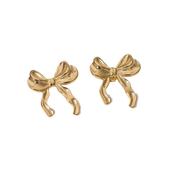 Wholesale Simple Bow Stainless Steel Earrings 18K Gold Plated