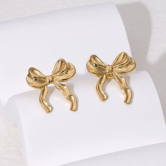 Wholesale Simple Bow Stainless Steel Earrings 18K Gold Plated