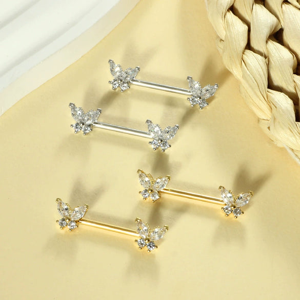 Wholesale Simple Butterfly Shaped Stainless Steel Breast Ring With Zircon