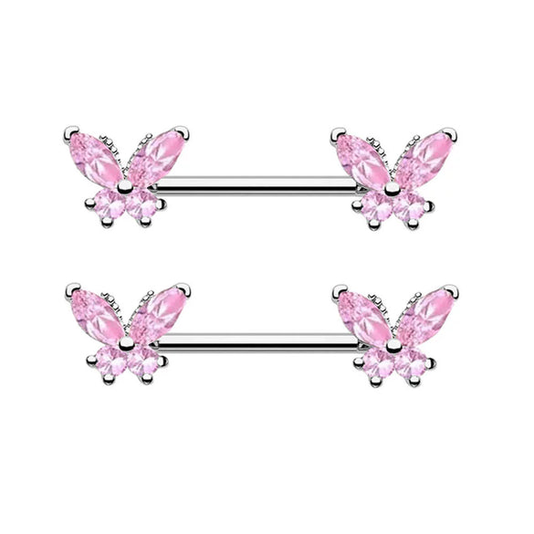 Wholesale Simple Butterfly Shaped Stainless Steel Breast Ring With Zircon