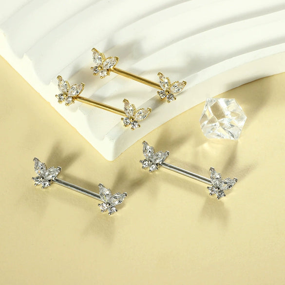 Wholesale Simple Butterfly Shaped Stainless Steel Breast Ring With Zircon