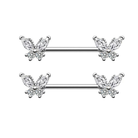 Wholesale Simple Butterfly Shaped Stainless Steel Breast Ring With Zircon
