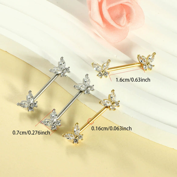 Wholesale Simple Butterfly Shaped Stainless Steel Breast Ring With Zircon