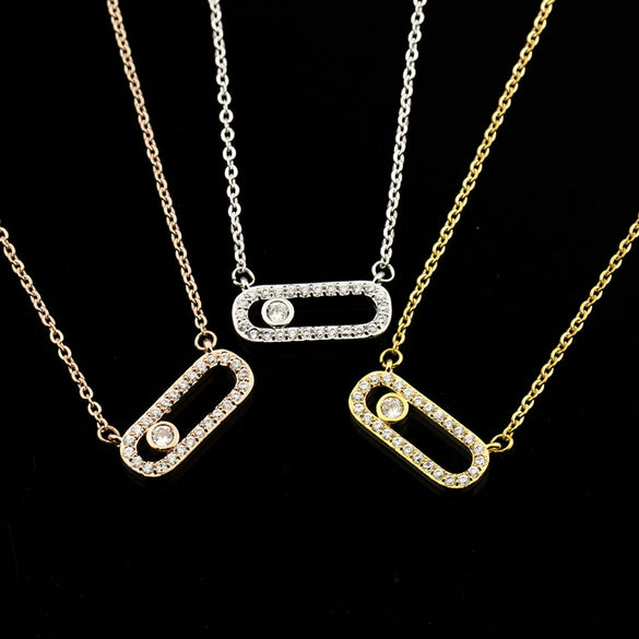 Wholesale Simple Charming Unisex Zircon Necklace With Geometric Design Copper Snake Bone Chain Three Color Optional