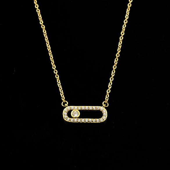 Wholesale Simple Charming Unisex Zircon Necklace With Geometric Design Copper Snake Bone Chain Three Color Optional