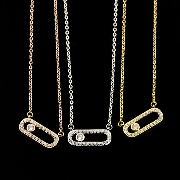 Wholesale Simple Charming Unisex Zircon Necklace With Geometric Design Copper Snake Bone Chain Three Color Optional