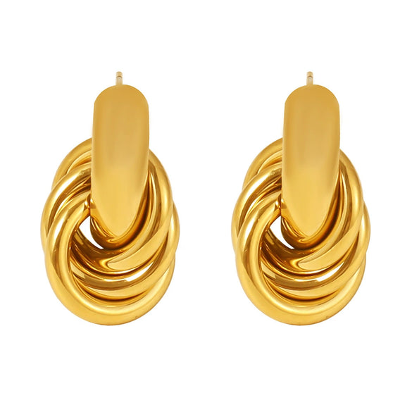 Wholesale Simple Circle Line Winding Earrings In Niche Design Made Of Stainless Steel With 18K Gold Plated Electroplating And Geometric Styling