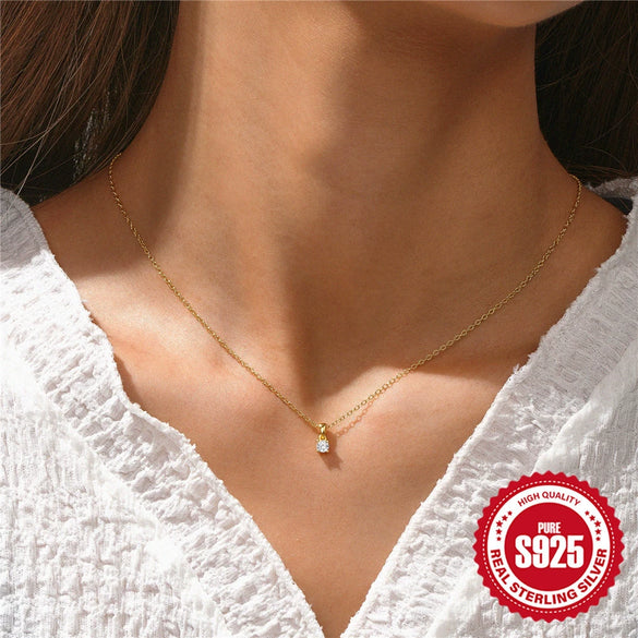 Wholesale Simple Classic S925 Sterling Silver Fourclaw Inlaid Zircon Earrings And Necklace Set With O Word Chain And Electroplating Design