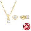 Wholesale Simple Classic S925 Sterling Silver Fourclaw Inlaid Zircon Earrings And Necklace Set With O Word Chain And Electroplating Design