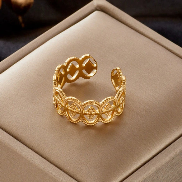 Wholesale Simple Cold Style Open Adjustable Titanium Steel Geometric Line Ring With Electroplating