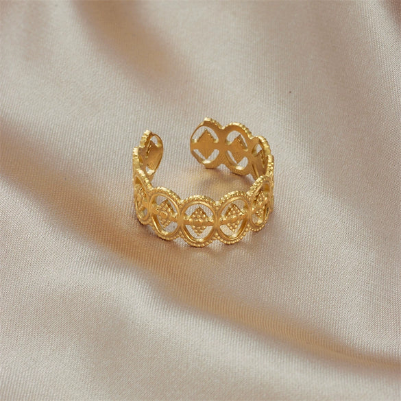 Wholesale Simple Cold Style Open Adjustable Titanium Steel Geometric Line Ring With Electroplating