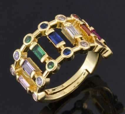 Wholesale Simple Colorful Zircon Ring Copper Micro Inlay Unisex