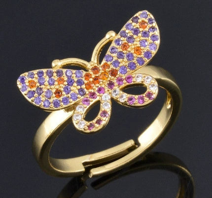 Wholesale Simple Colorful Zircon Ring Copper Micro Inlay Unisex