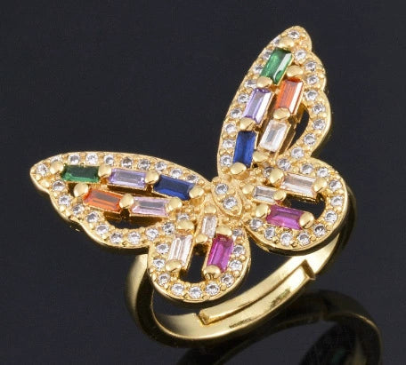 Wholesale Simple Colorful Zircon Ring Copper Micro Inlay Unisex