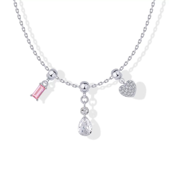 Wholesale Simple Copper Pendant Necklace With Heart Shape For Women Electroplated Mixed Gemstone Setting