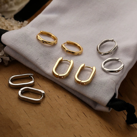 Wholesale Simple Copper Plated Real Gold Geometric Earrings For Women With Electroplating Treatment