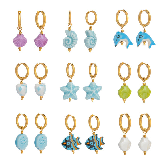 Wholesale Simple Creative Ocean Cartoon Animal Zodiac Earrings Titanium Steel Jewelry With Pvd Vacuum Real Gold Electroplating