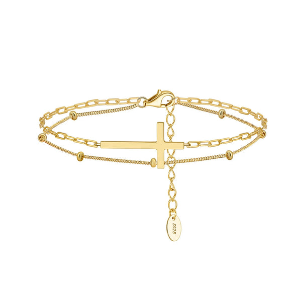 Wholesale Simple Cross Double Bracelet S925 Sterling Silver Electroplated Hand Accessories