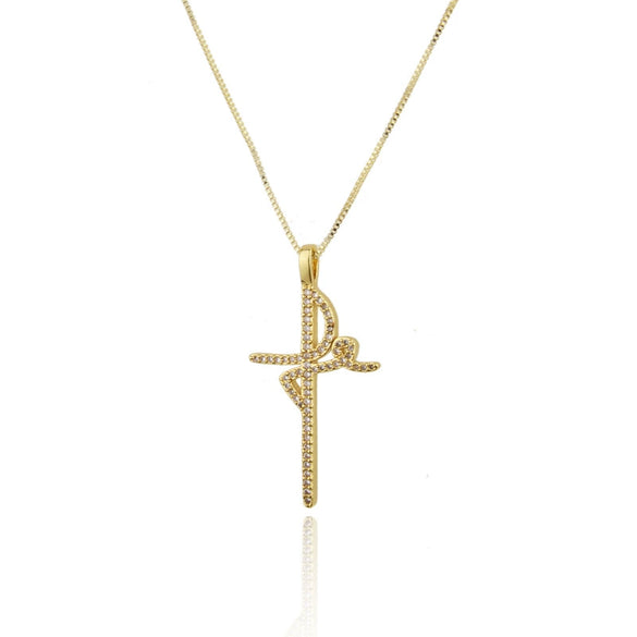 Wholesale Simple Cross Pendant Necklace With Copper And Gold Plated Electroplated Finish And Geometric Pattern