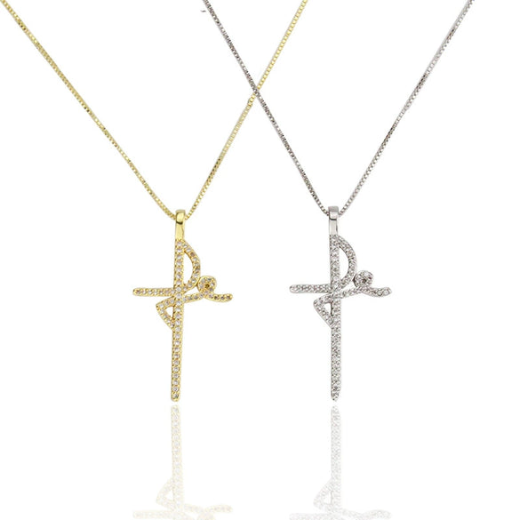 Wholesale Simple Cross Pendant Necklace With Copper And Gold Plated Electroplated Finish And Geometric Pattern