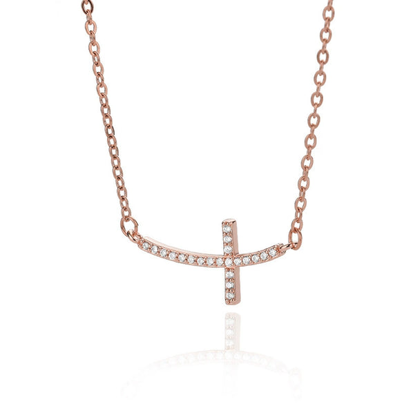 Wholesale Simple Cross Zircon Pendant Necklace With Geometric Pattern Copper Electroplated Unisex