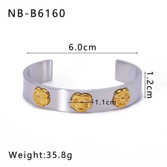 Wholesale Simple Cshaped Stainless Steel And 18K Oil Drop Star Moon Series Titanium Steel Bracelet With 18K Furnace Vacuum Plating No Fading