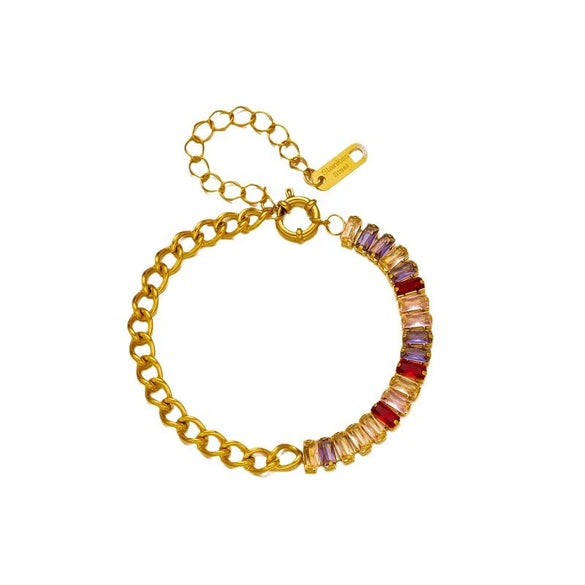 Wholesale Simple Design Colorful Transparent Long Row Diamond Geometric Titanium Steel Regular Chain Electroplated Unisex Daily Bracelet