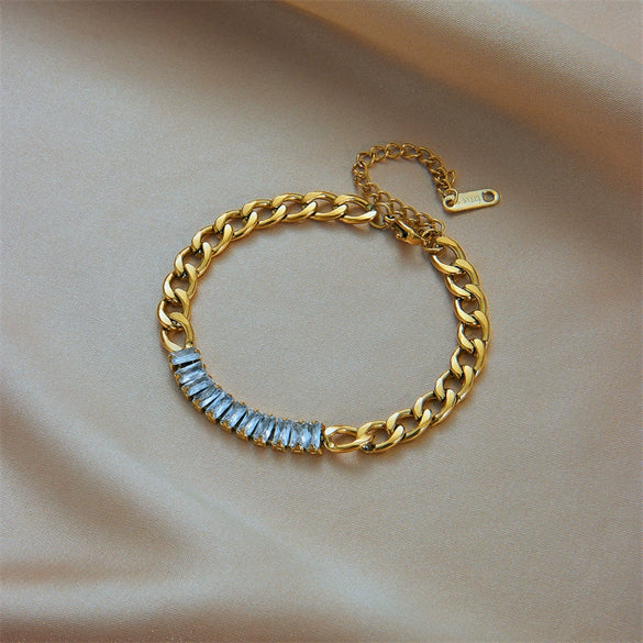Wholesale Simple Design Colorful Transparent Long Row Diamond Titanium Steel Regular Chain Bracelet With Geometric Pattern And Electroplating Treatment