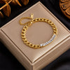 Wholesale Simple Design Colorful Transparent Long Row Diamond Titanium Steel Regular Chain Bracelet With Geometric Pattern And Electroplating Treatment