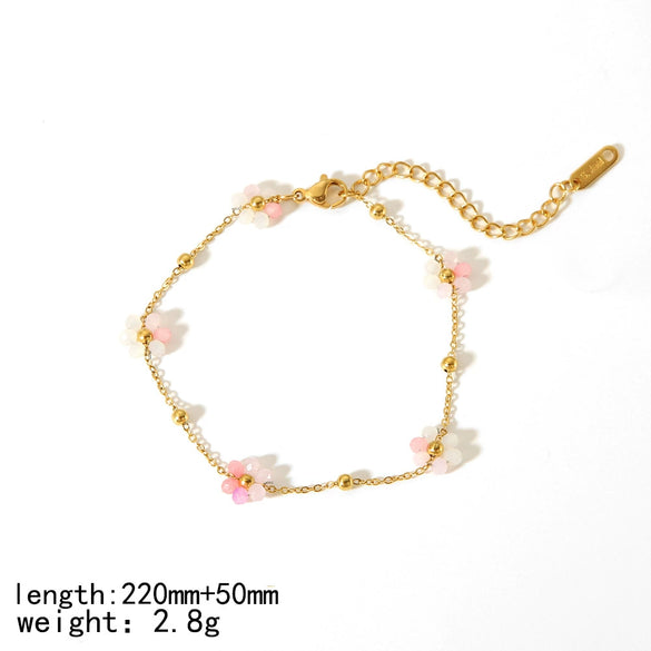 Wholesale Simple Design Cute Color Flower Jewelry Suit For Women Stainless Steel With Electroplating And Ball Chain Plants Flowers Pattern
