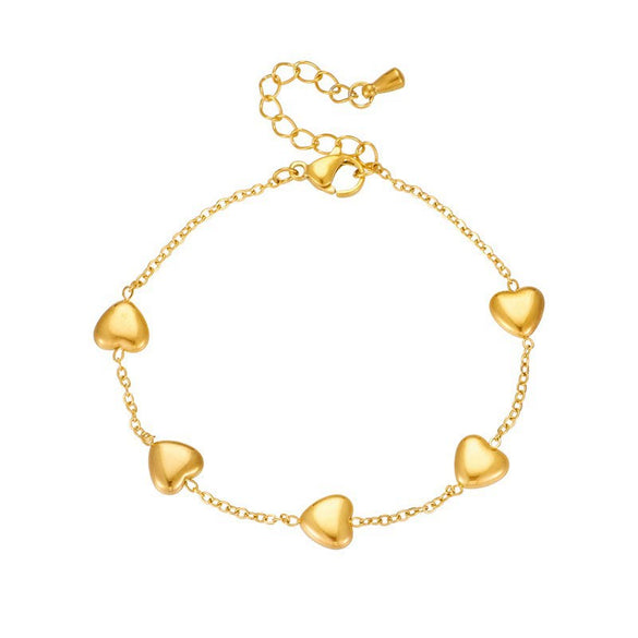 Wholesale Simple Design Love Accessories Chain Ladies Bracelet In Titanium Steel And Stainless Steel With Gold Plated Electroplating And Heart Shape Pattern