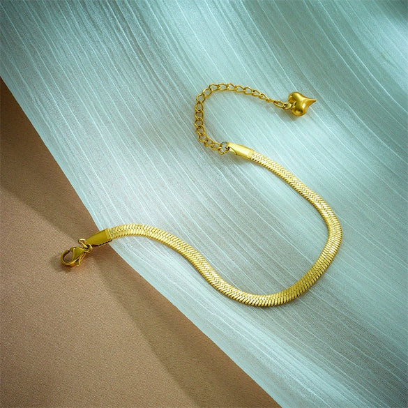 Wholesale Simple Design Titanium Steel Gold Plated Woven Printed Snake Bone Chain Heart Shaped Collar Bracelet Metal Jewelry