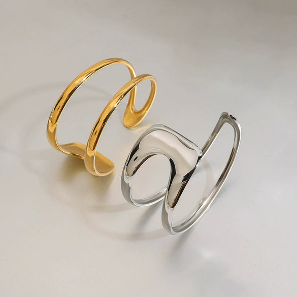 Wholesale Simple Double Hollow Titanium Steel And Stainless Steel Bracelet With Geometric And Original Design And Electroplating
