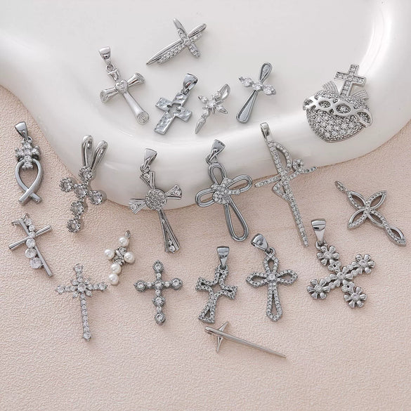 Wholesale Simple Electroplated Gold Cross Zirconinlaid Copper Pendant Jewelry Accessories For Diy Necklace And Bracelet