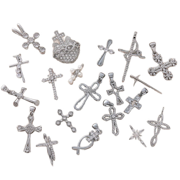 Wholesale Simple Electroplated Gold Cross Zirconinlaid Copper Pendant Jewelry Accessories For Diy Necklace And Bracelet