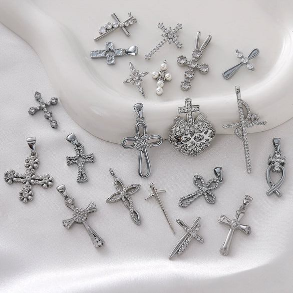 Wholesale Simple Electroplated Gold Cross Zirconinlaid Copper Pendant Jewelry Accessories For Diy Necklace And Bracelet